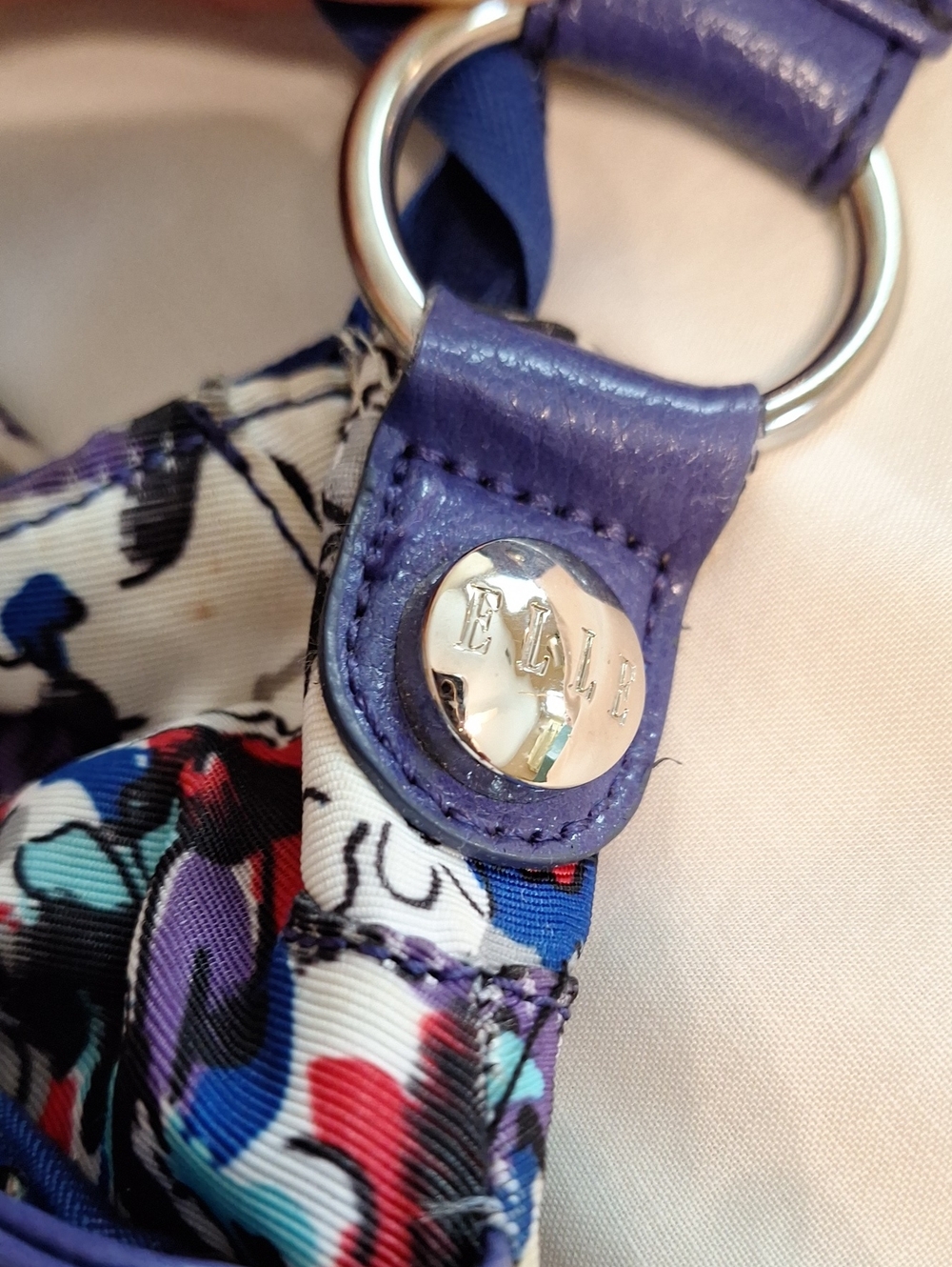 ELLE Multicolor Floral Shoulder Bag with Purple Trim - Picture 5 of 14